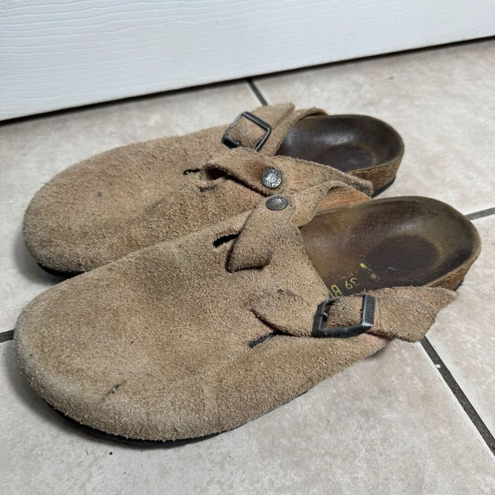 Birkenstock Boston Women’s Sz 39 Suede Clogs Taupe Normal Soft Footbed Sandals